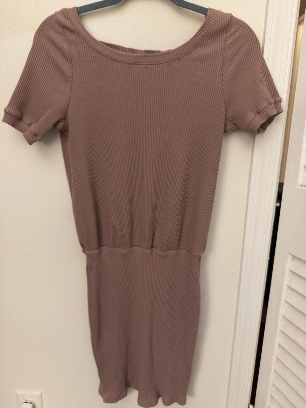 Free People Beach Happy Hour Ribbed Mini Dress - Mauve Brown | Size Small